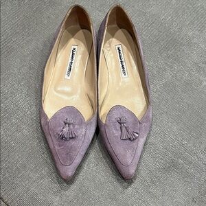 Manolo Blahnik Lavender Suede Tassel Loafers Flats 7